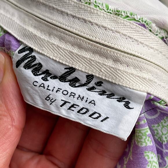 Vintage 60s ruffle front paisley print drop waist midi dress lilac purple green - Picture 3 of 15